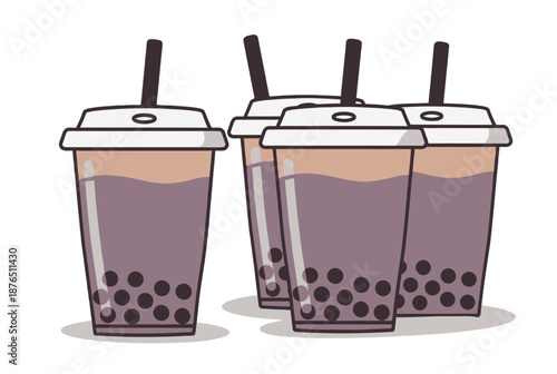 Three Iced Coffee Cups with Straws on White Background Minimalist Refreshment Concept