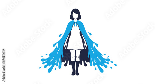 Silhouette of Person in Blue Water Cape with Splash Effect on Dark Background