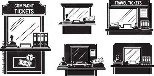 Various ticket counters for different travel and event purposes