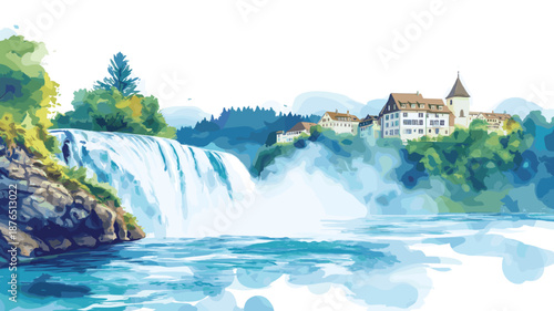 Rhine Falls. Rhine Falls watercolor vector illustration