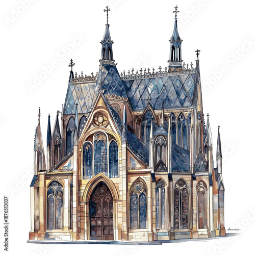 Sainte-Chapelle. Sainte-Chapelle watercolor vector illustration