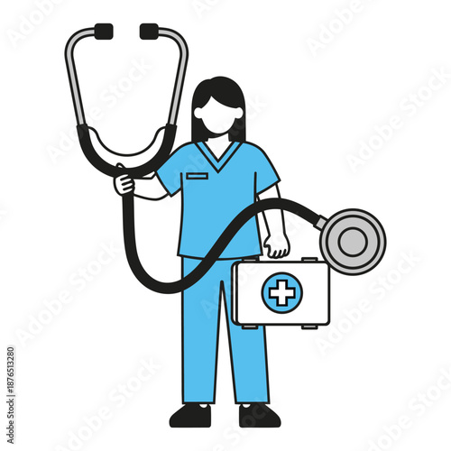Healthcare Professional with Stethoscope and First Aid Kit Vector Illustration