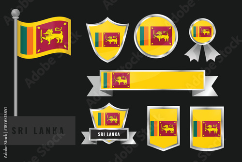 Sri Lanka flag set. Collection of Sri Lanka national emblems. Flat design of flags collection