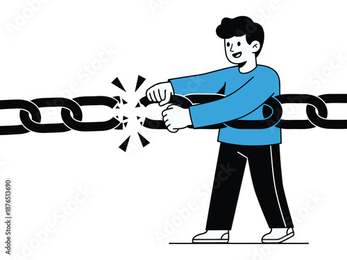 Man breaking a chain symbolizing freedom and overcoming constraints