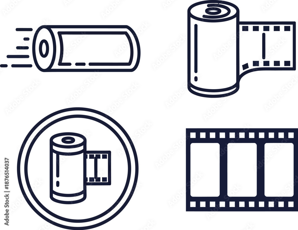 Fototapeta premium film and camera icons in various silhouette style