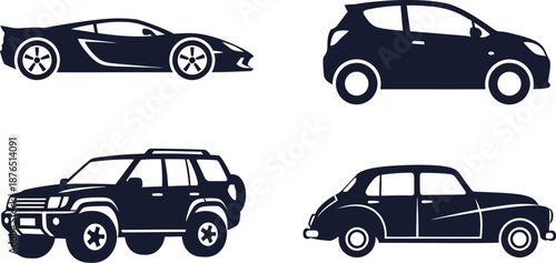 four different car types in a simple silhouette