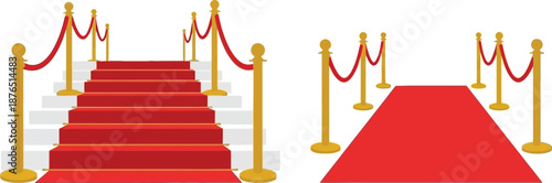 red carpet and stairs with gold stanchions and ropes silhouette