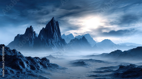 Wallpaper Mural Majestic Landscape with Towering Rock Spires Piercing Through Cloudy Sky in a Mysterious Atmosphere Torontodigital.ca