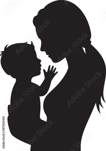 Mother and Child Emotional Bond Silhouette, Mother and Baby Love Silhouette Illustration