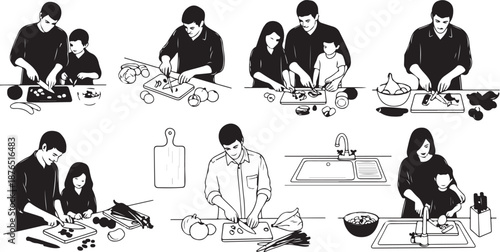 Family cooking together in kitchen with love and care