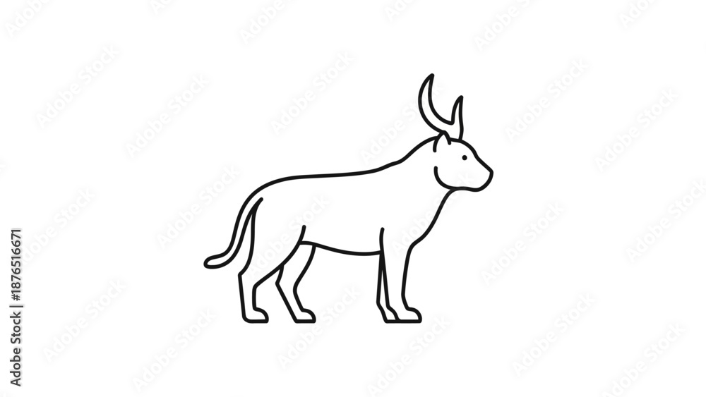 Fototapeta premium Minimalist line art illustration of a bull with curved horns on white background