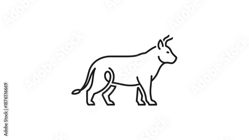 Minimalist line art illustration of a bull, simple black and white icon on white background
