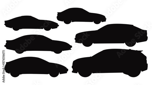 Set of 7 black car silhouettes