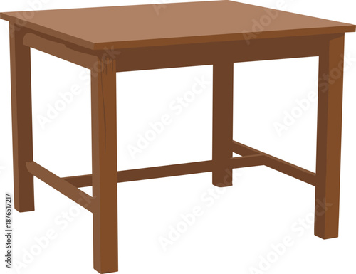 Wooden table illustration isolated on white background, simple furniture design concept for home, dining or workspace use, realistic brown wooden table graphic