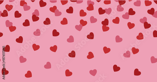 Seamless scattered heart pattern on pink background, ideal for Valentine’s Day banners, greeting cards, invitations, romantic stationery, scrapbooking, party decor