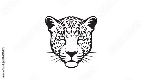 Illustrated leopard head portrait in bold monochrome style with detailed facial features.