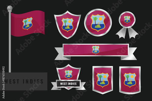West Indies flag set. Collection of West Indies national emblems. Flat design of flags collection