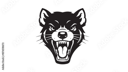 Powerful snarling wild cat head illustration in black and white logo style.