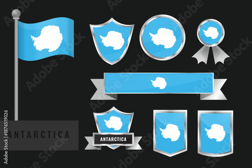 Antarctica flag set. Collection of Antarctic national emblems. Flat design of flags collection