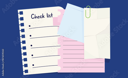 Checklist and various notes on a notepad, symbolizing planning, organization, and daily task management or reminders