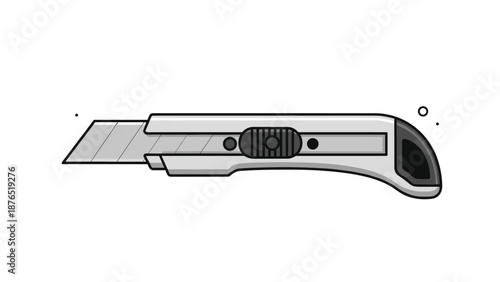 Practical utility knife or box cutter tool with a retractable blade shown in a detailed grey and black graphic style for diy and craft work.