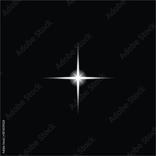 Minimal Sliver Star Glow in Darkness on Black Background