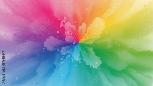 An abstract flat design illustration featuring a dynamic splash of vibrant Holi colors, evoking the energy and joy of the festival. 