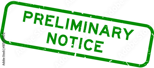 Grunge green preliminary notice word square rubber seal stamp on white background
