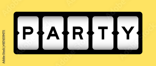 Black color in word party on slot banner with yellow color background