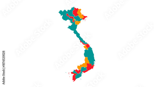 Vietnam map colorful regions