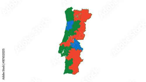 Portugal regions map colored
