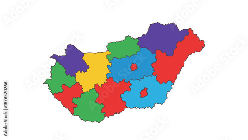 Hungary map regions colorful