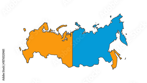 Russia map, divided europe asia