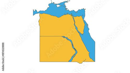 Egypt map with Nile river and Mediterranean sea