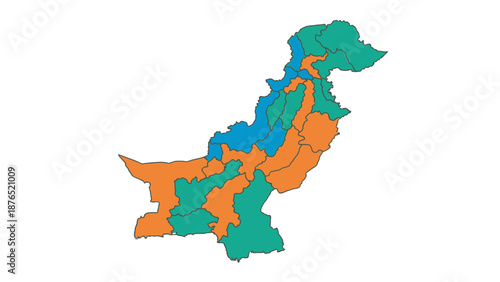 Pakistan map with colorful regions