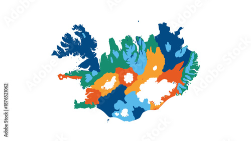 iceland map, colorful illustration