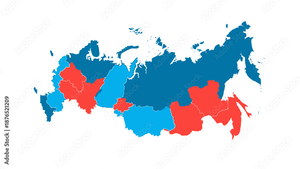 Obraz premium Russia map with colored regions