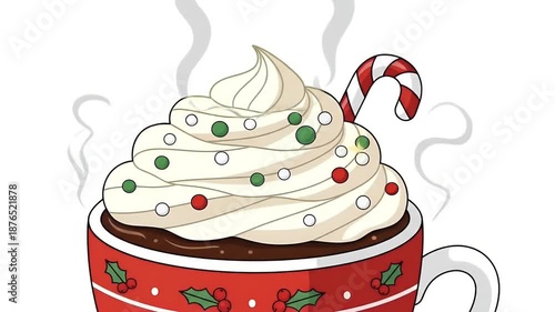 Christmas Hot Chocolate Mug With Whipped Cream and Candy Cane