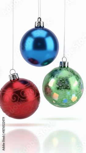 Christmas Ornaments Red Blue Green Glitter Festive Holiday Decoration Footage
