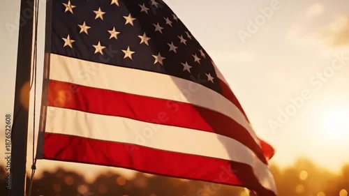 American flag waving during sunset capturing patriotic spirit and freedom vibes