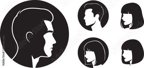 Profile icon. Avatar icons set. Male and female head silhouettes. Vector
