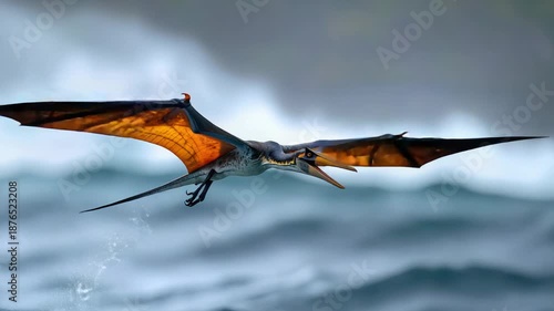 Pterodactyl Flying Over Raging Ocean Waves