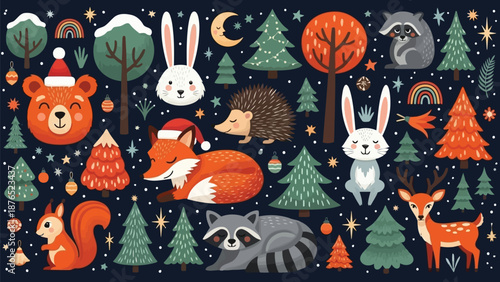 Festive forest friends a charming winter scene with woodland creatures