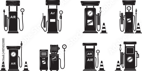 Gas Pump Illustrations for Fuel Station and Transportation Concepts