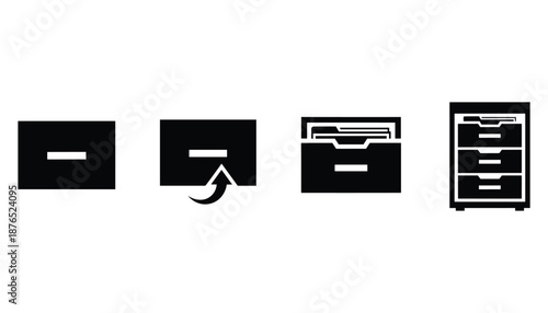 Drawer icon showing closed open and filing cabinet office business simple style