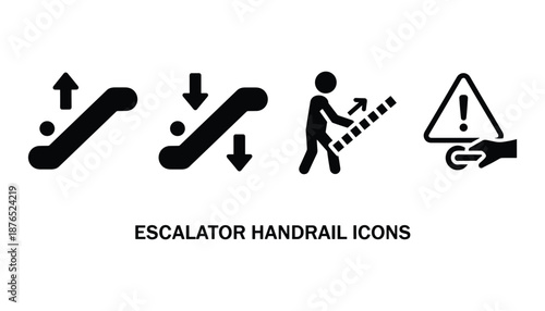 Escalator handrail icons vector illustration with arrows and person silhouette design