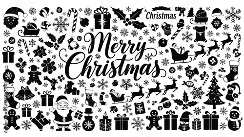 A festive collection of christmas icons and a merry christmas message