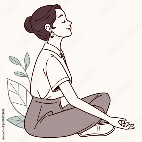 Woman in lotus position meditating with peaceful expression