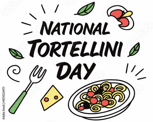 Tortellini Pasta Vector Illustration, National Tortellini Day Food Celebration Graphic
