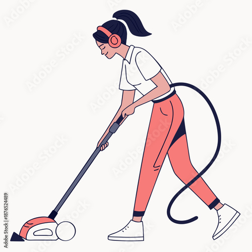 Woman using a vacuum cleaner to clean the floor